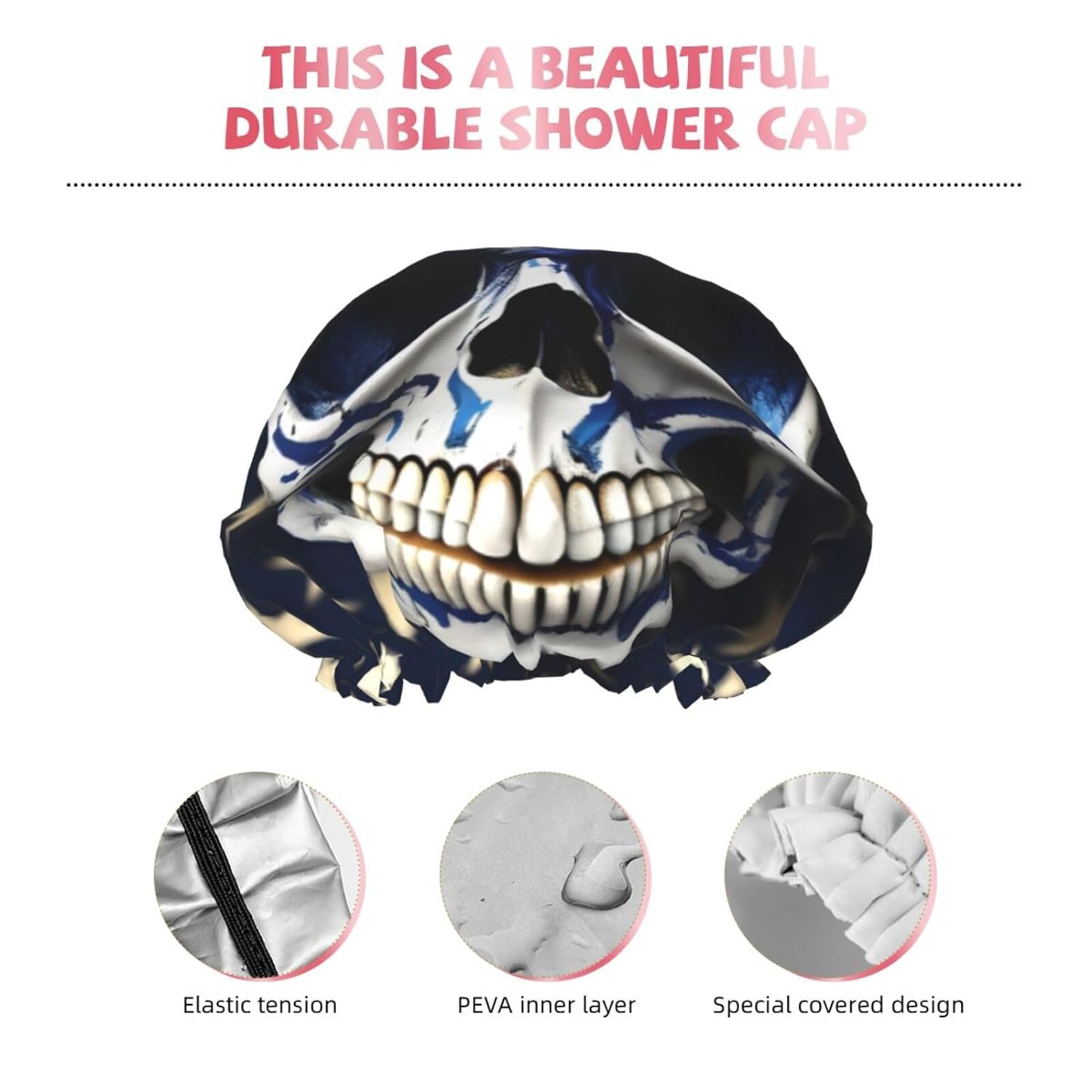 Ice Hockey print Print Reusable Shower Cap for Women,Double Waterproof Layers Bathing Hat,Quick Drying Bath Hair Cap