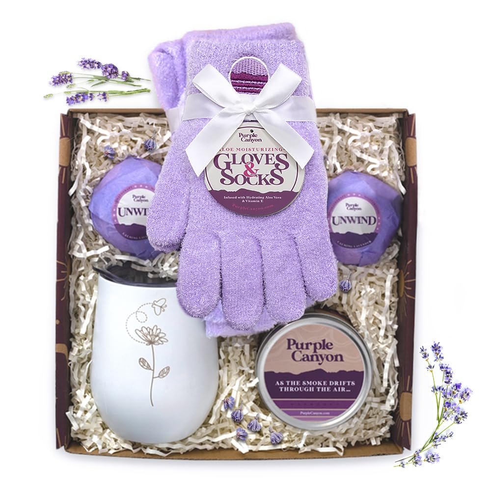Purple Canyon Mystic Spa Box | 7 Piece Full Size Lavender Spa Kit for Self Care | Bath and Body Gifts for Women