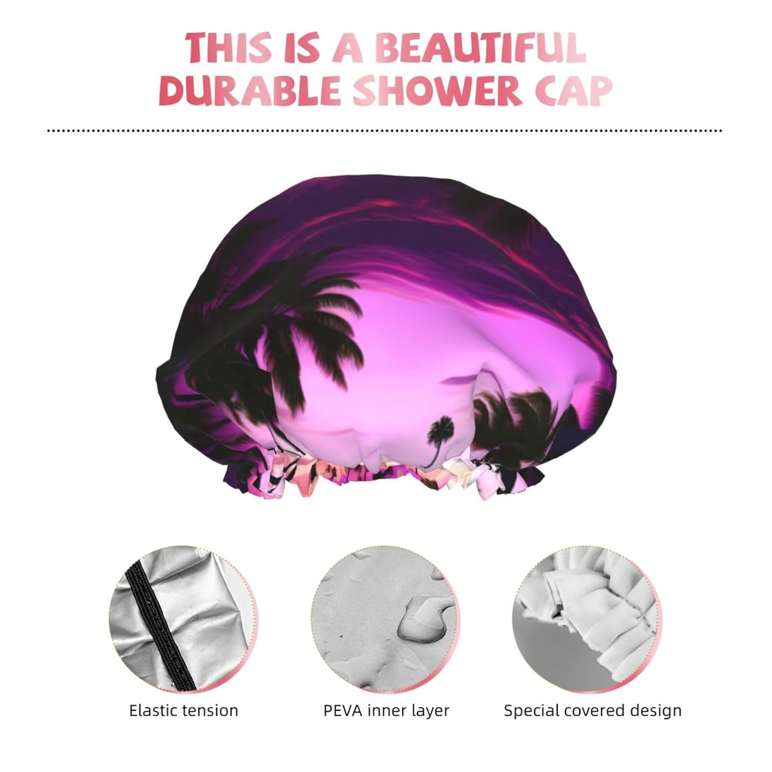 Ice Hockey print Print Reusable Shower Cap for Women,Double Waterproof Layers Bathing Hat,Quick Drying Bath Hair Cap