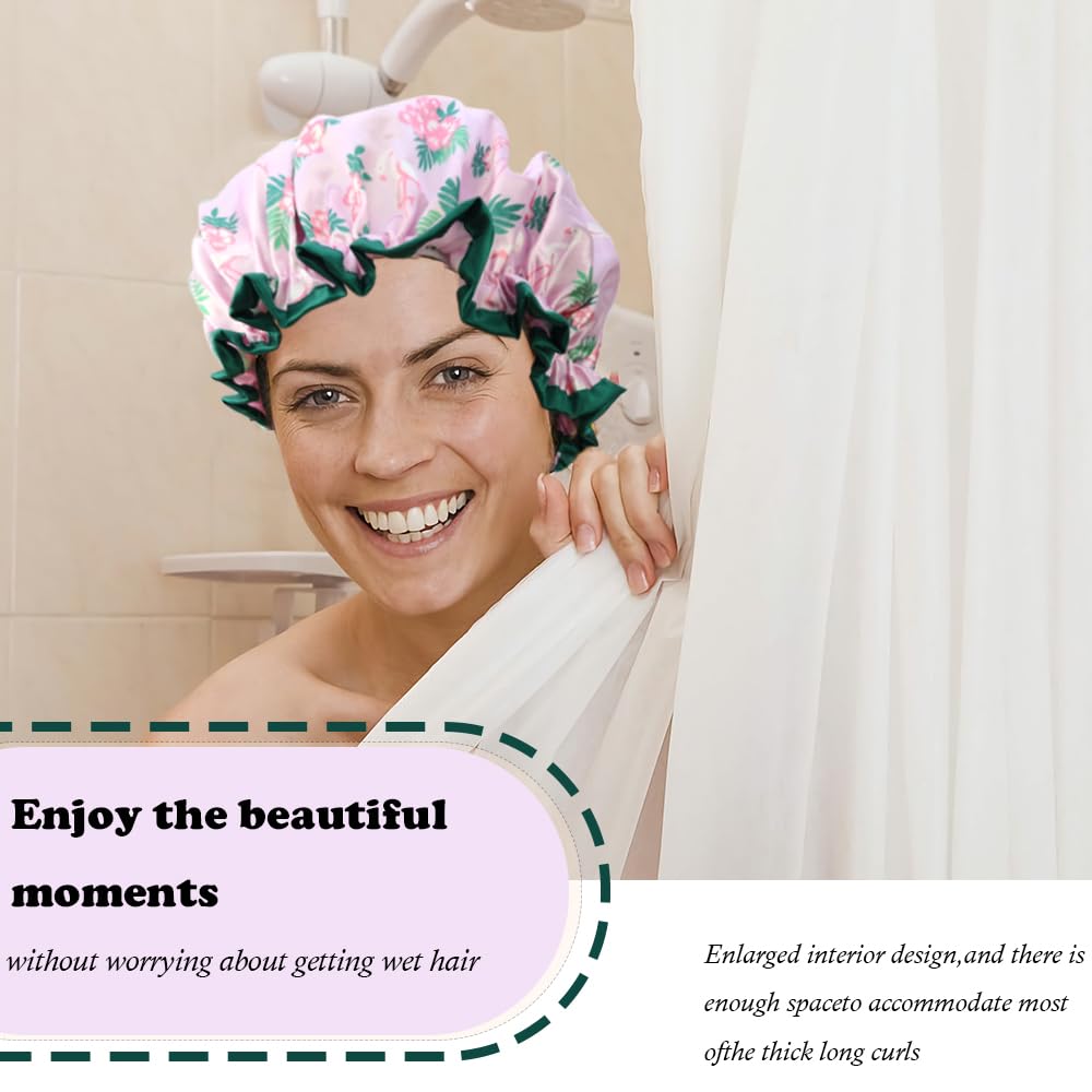 NAIHOD 3 Pieces Shower Cap,Reusable Shower Caps Waterproof, Double Waterproof Layers Bathing Shower Hat, Soft Comfortable EVA Lined Shower Hat, Protection Hair Bath Women Caps