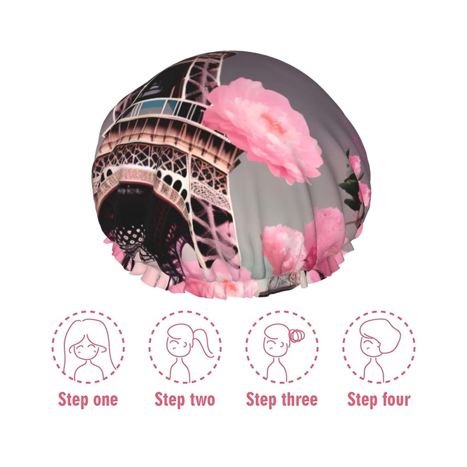 Ice Hockey print Print Reusable Shower Cap for Women,Double Waterproof Layers Bathing Hat,Quick Drying Bath Hair Cap