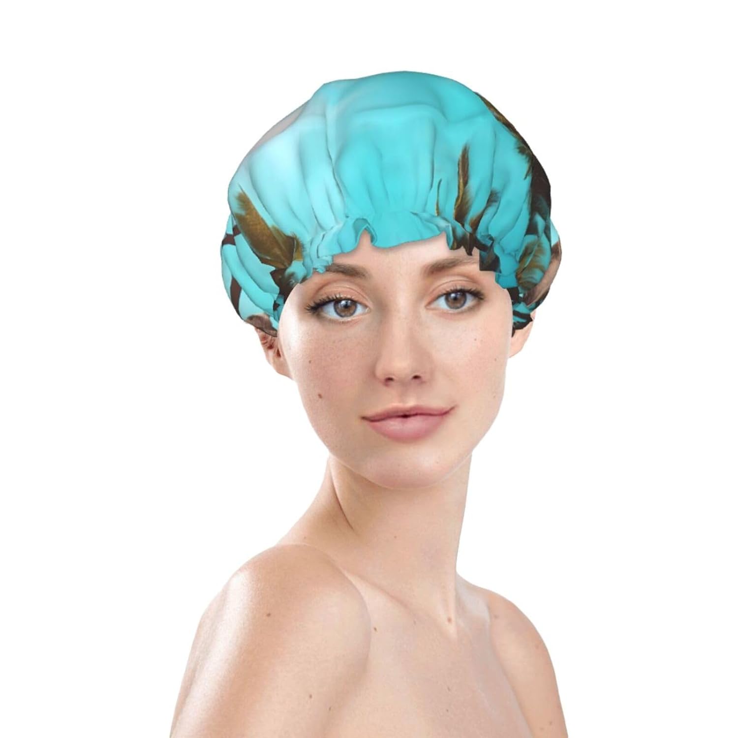 Ice Hockey print Print Reusable Shower Cap for Women,Double Waterproof Layers Bathing Hat,Quick Drying Bath Hair Cap