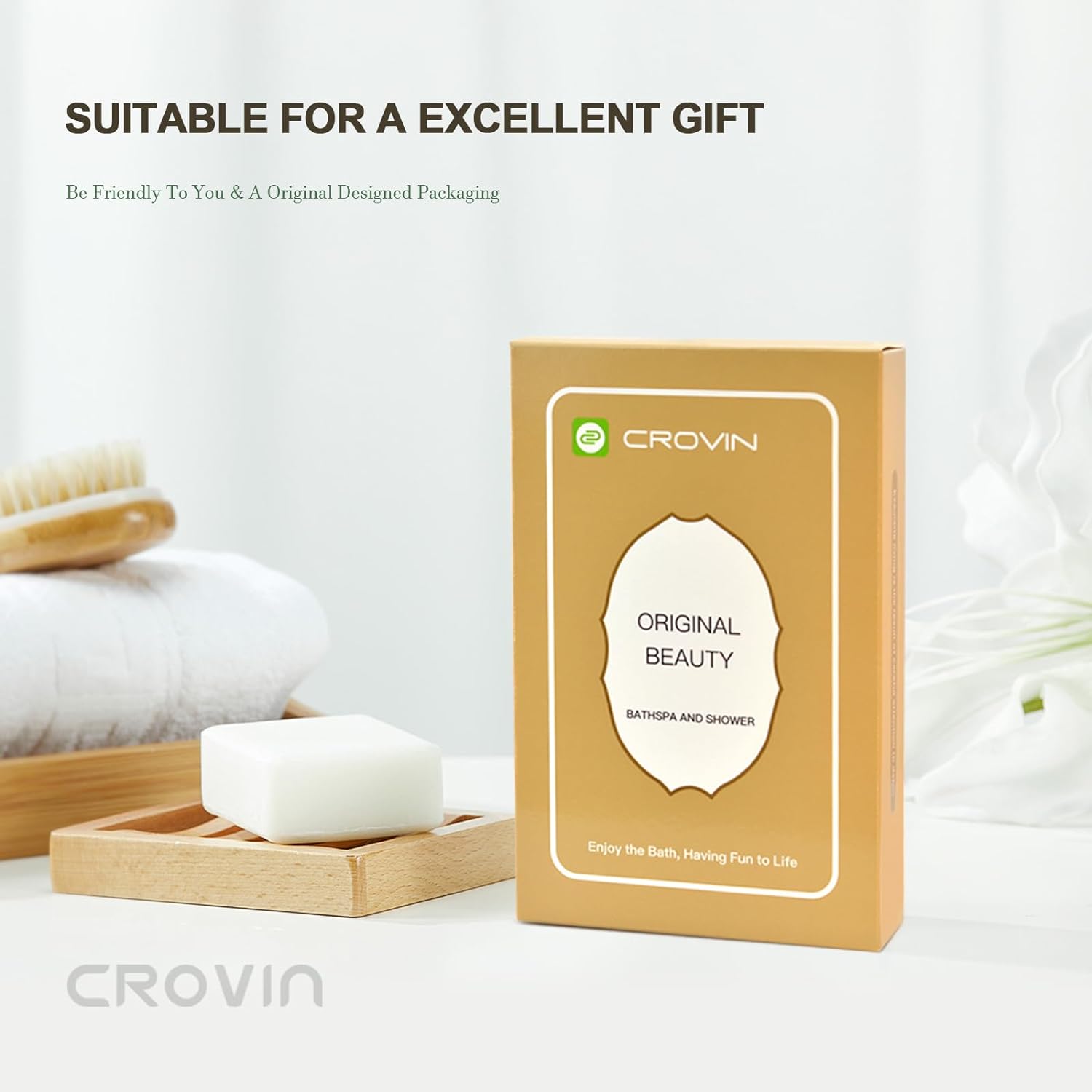 CROVIN Shower Puff 4 Pack Bath Sponge Shower Loofahs Pouf Large 7x5 Premium Exfoliating Mesh Puffs for Men and Women-Elastic Hand Strap Body Brush to Soothe, Cleanse Your Skin