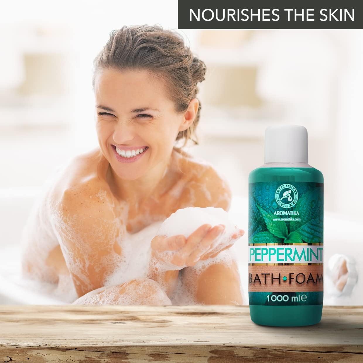 Bath Foam with Peppermint Essential Oil - 34 Fl Oz (1000ml) - Body Care - Good Sleep - Beauty - Bathing - Body Care - Wellness - Relax - Aromatherapy - Spa - Bubble Baths