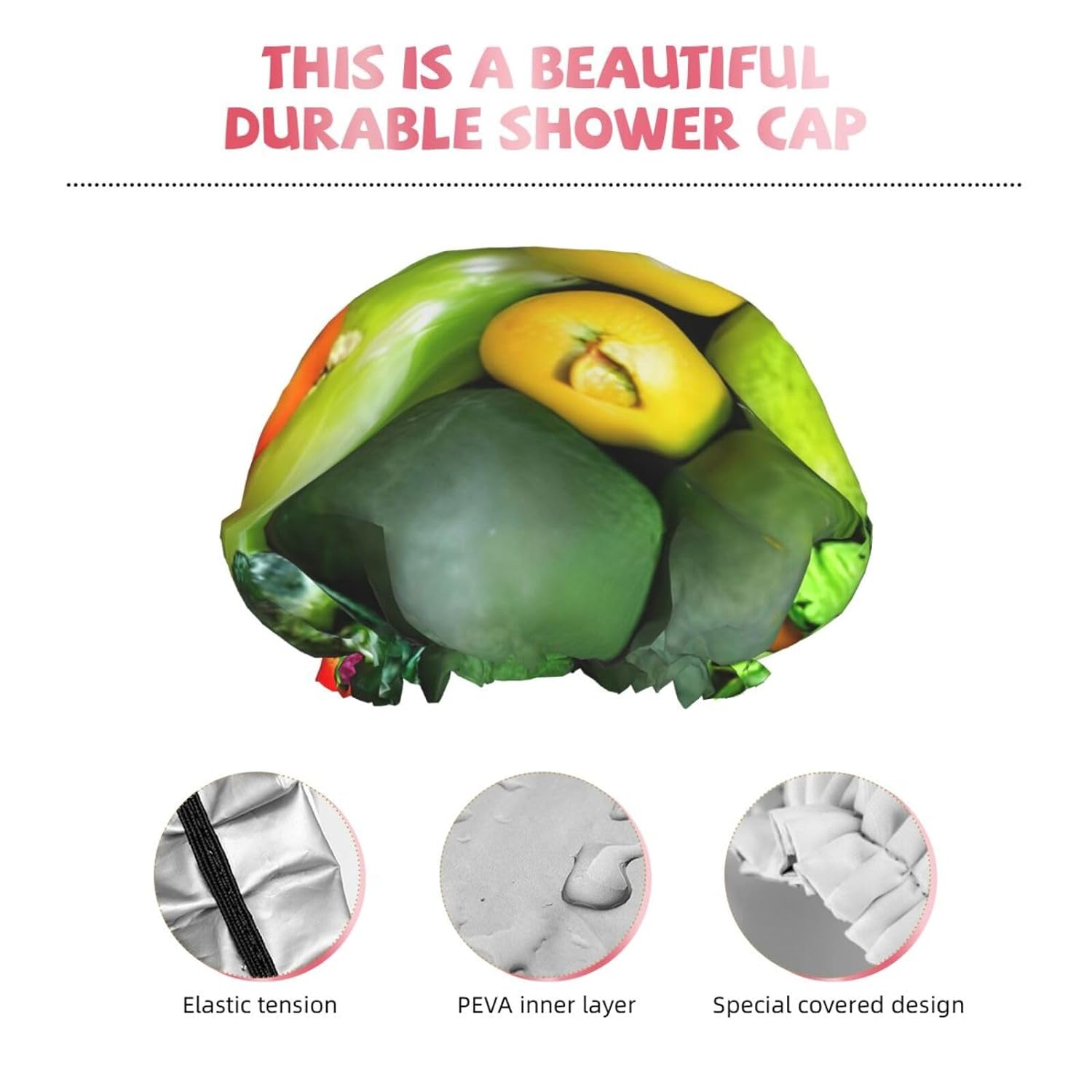 Ice Hockey print Print Reusable Shower Cap for Women,Double Waterproof Layers Bathing Hat,Quick Drying Bath Hair Cap