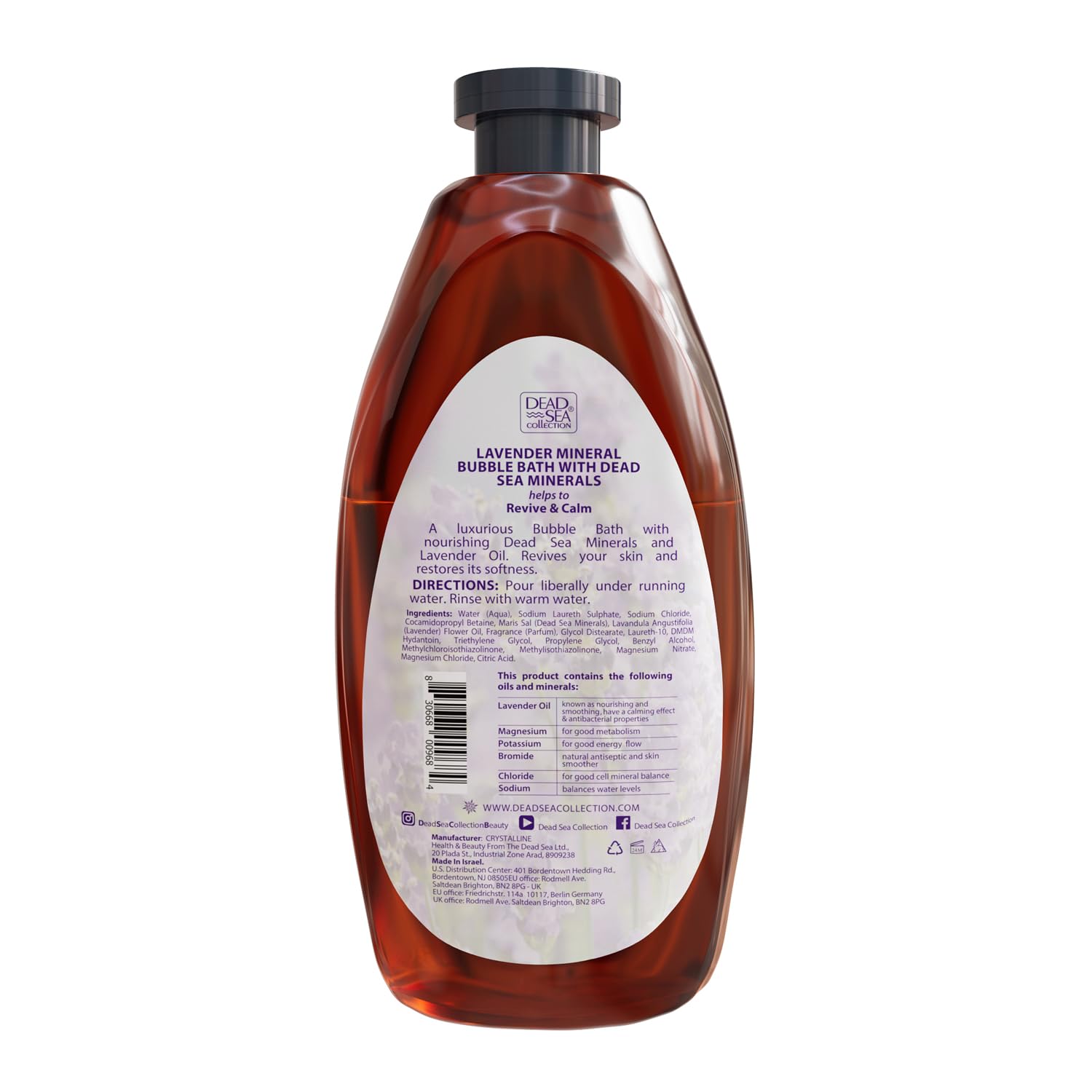 Dead Sea Collection Bubble Bath for Women and Men - with Coconut Oil and Natural Minerals - Nourishing and Moisturizing Skin - Pack of 2 (67.6 fl.oz)