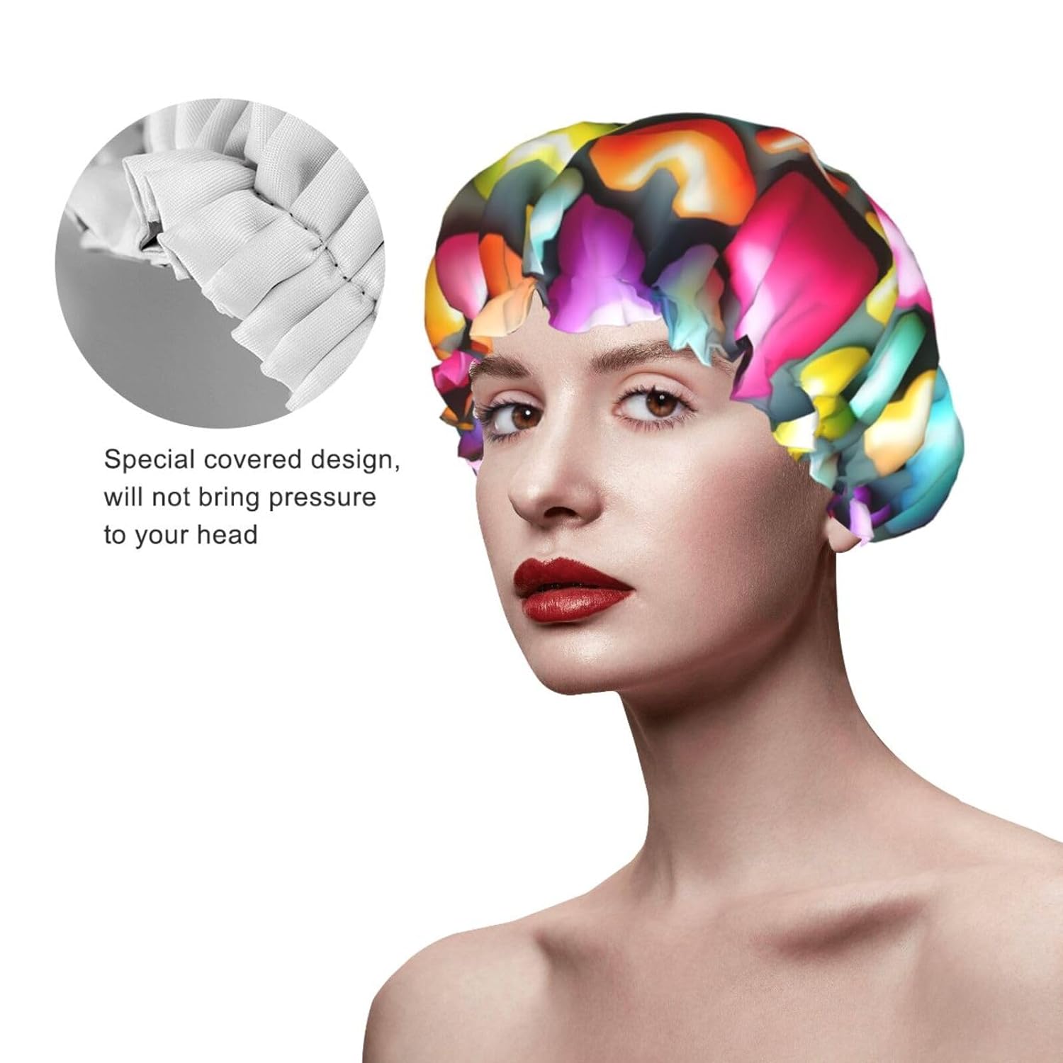 Ice Hockey print Print Reusable Shower Cap for Women,Double Waterproof Layers Bathing Hat,Quick Drying Bath Hair Cap