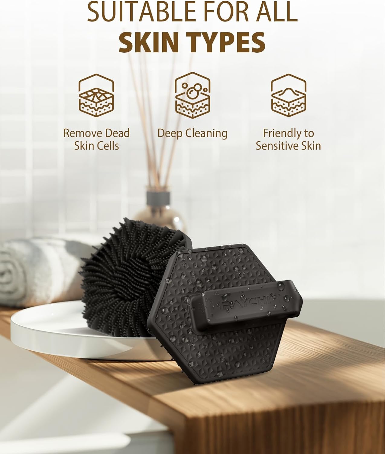 Silicone Body Scrubber for Men & Women, Exfoliating Body Scrubber in Shower, Gentle & Effective Bathroom Silicone Loofah with Easily Lather Bristles and Anti-slippery Handles for All Skin Types (1pcs)