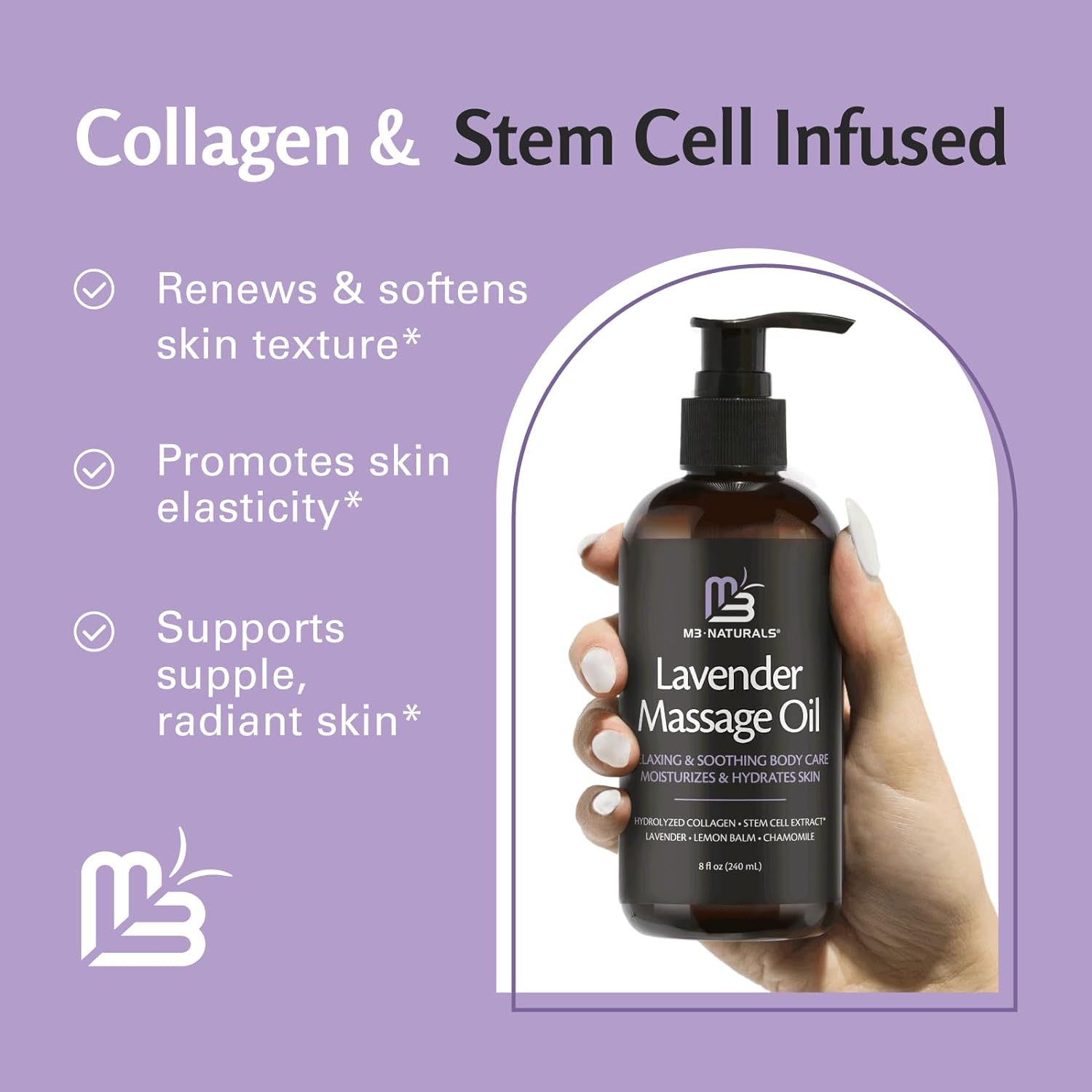 Anti Cellulite Massage Oil and Sore Muscle Body Oil | Massage Oil for Massage Therapy | Collagen and Stem Cell Skin Tightening Cellulite Cream and Massage Lotion for Women 8 Fl Oz by M3 Naturals