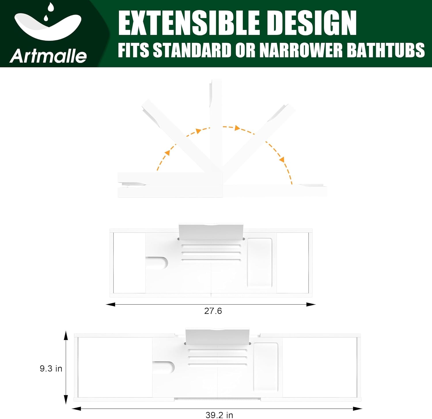 Artmalle Bathtub Caddy Tray for Tub,Foldable Bamboo Bath Table Tray with Book and Wine Glass Holder, Expandable Bathroom Accessories with Free Soap Dish Suitable for Luxury Spa or Reading