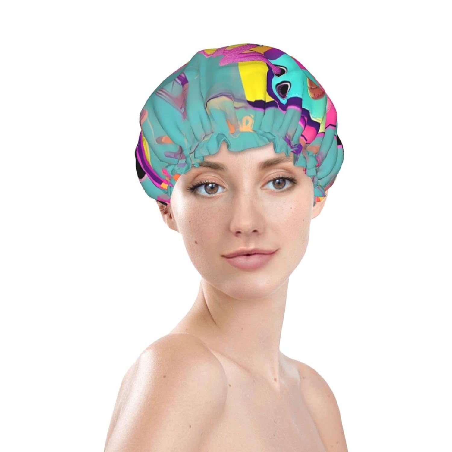 Ice Hockey print Print Reusable Shower Cap for Women,Double Waterproof Layers Bathing Hat,Quick Drying Bath Hair Cap