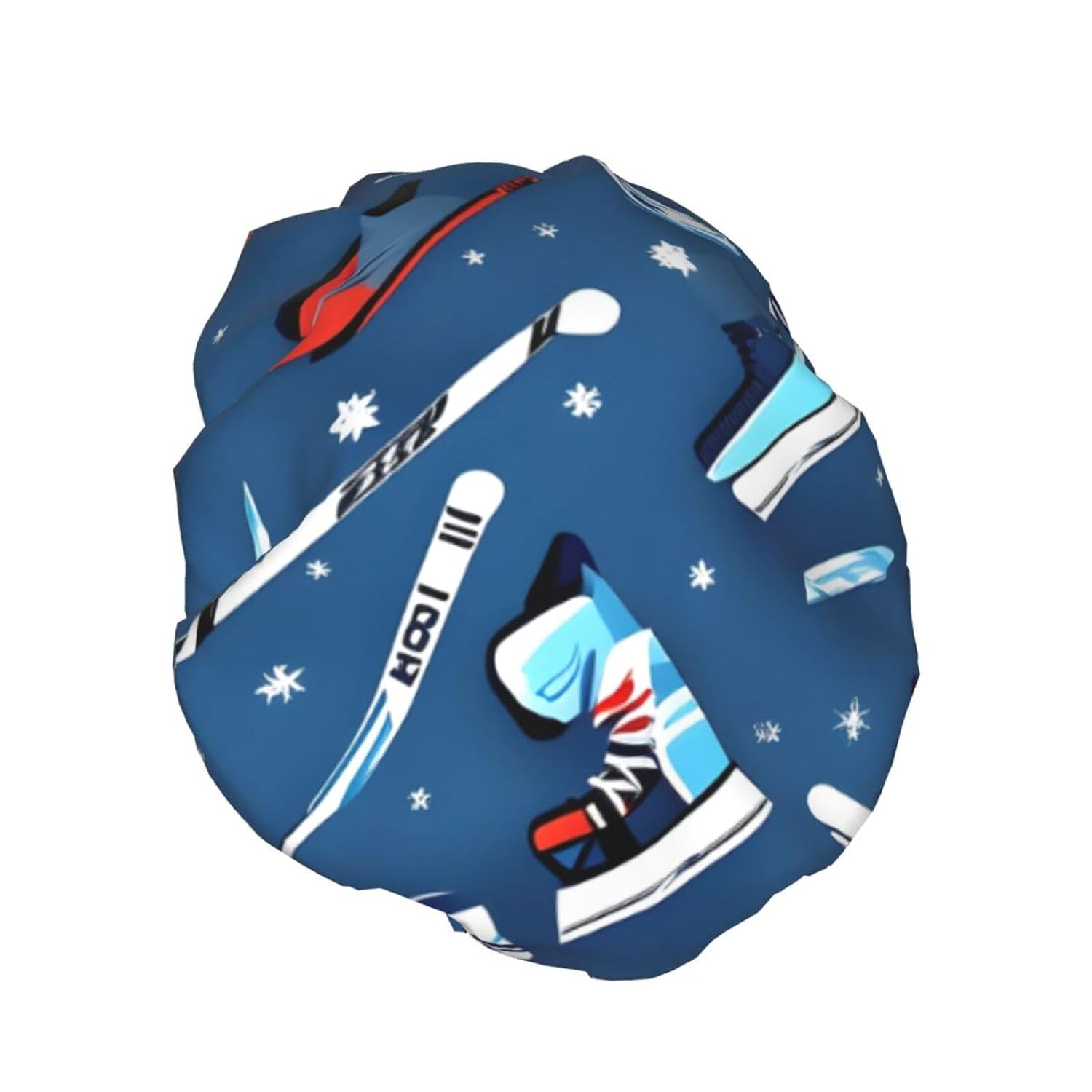Ice Hockey print Print Reusable Shower Cap for Women,Double Waterproof Layers Bathing Hat,Quick Drying Bath Hair Cap