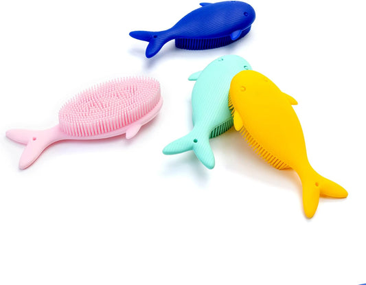 Premium Sensory Brush for Kids or Autism,Soft Silicone Body Scrubber,2 in 1 Sensory Room Occupational Therapy Sensory Brushes,Silicone Loofah,Pets Shower Brush Bath Brush Shampoo Brush(Whale-Teal)