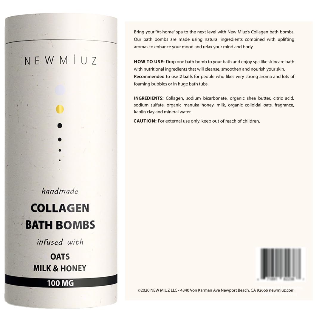 Creamy Collagen Bubble Bath Bombs with Oatmeal Milk Honey Essential Oils Luxurious Bath Gift Dry Skin Nourishment Indulge in A Blissful Bathing Spa