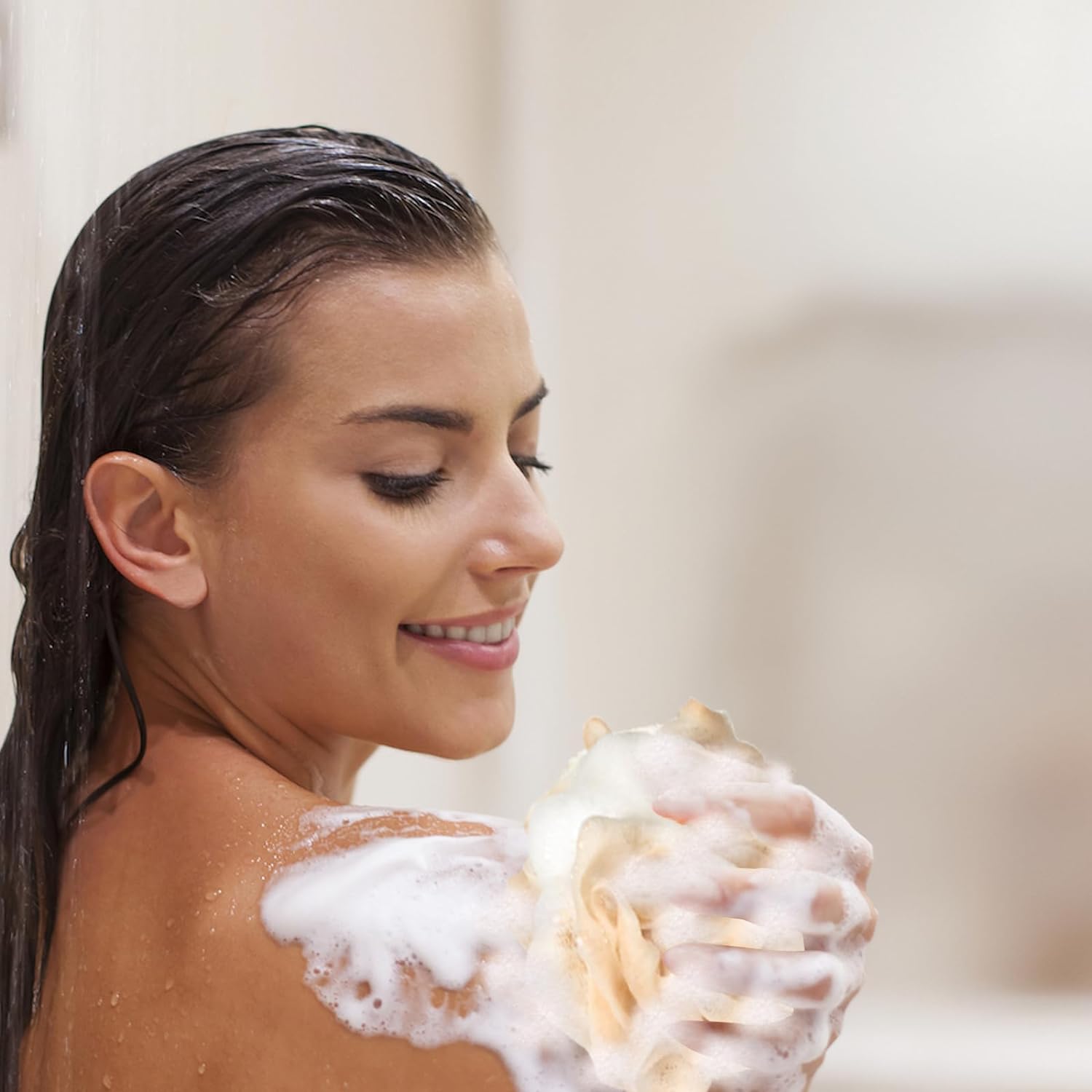 Fishent Bath Loofah Sponge, 3 Pack loofahs Exfoliating Body Scrubber, 60g Soft Mesh Pouf Shower Puffs, Loofa for Women (Pink-Peach-Coral)