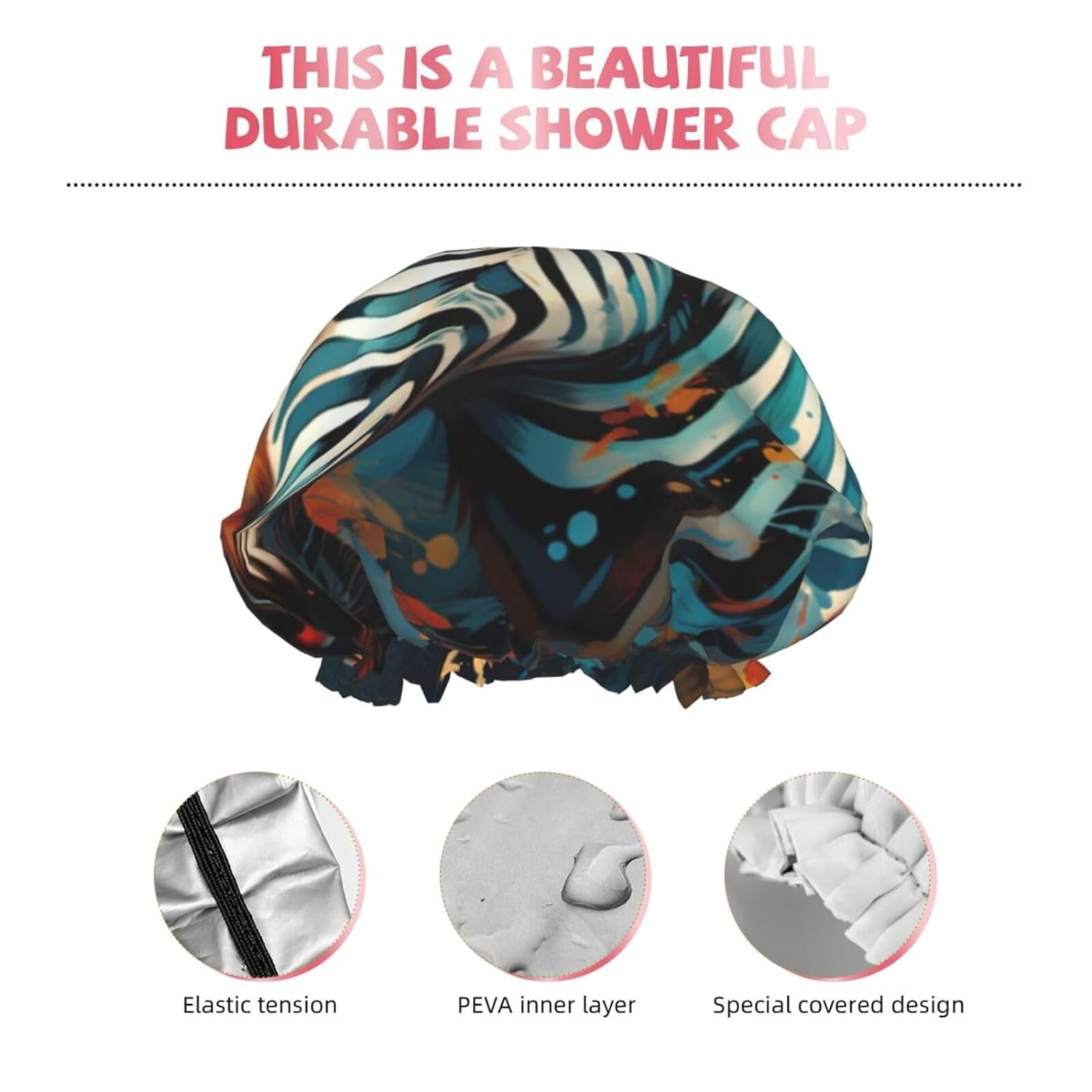 Ice Hockey print Print Reusable Shower Cap for Women,Double Waterproof Layers Bathing Hat,Quick Drying Bath Hair Cap