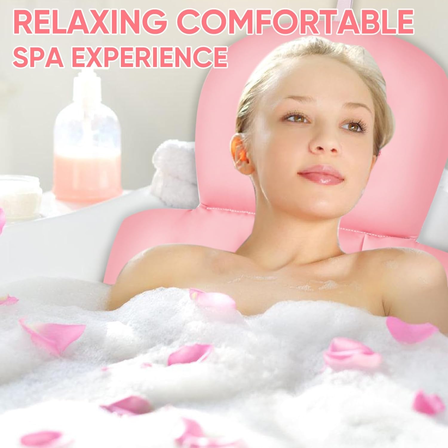 Full Body Bath Pillow, Bath Pillows for Tub with Powerful Non-Slip Suction Cups and Mesh Laundry Bag, Thick Bathtub Pillow for Head Neck and Back Support, Quick Drying & 3D Air Mesh, Blue