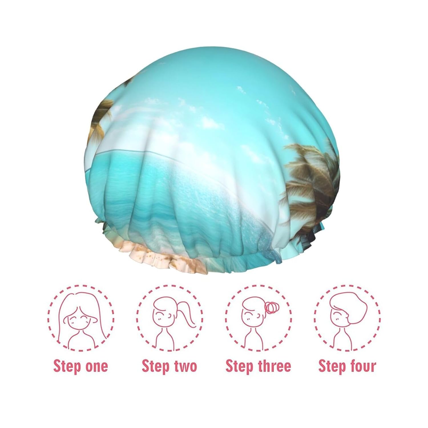 Ice Hockey print Print Reusable Shower Cap for Women,Double Waterproof Layers Bathing Hat,Quick Drying Bath Hair Cap