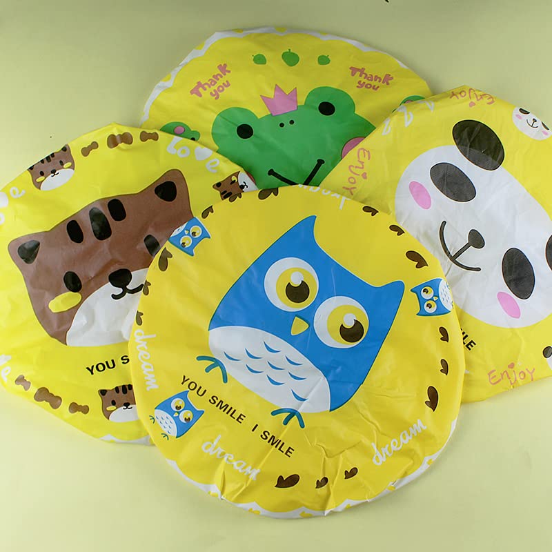 4Pcs Shower Caps, Waterproof Bath Caps Plastic Reusable Shower Caps Elastic Band Bath Hair Caps for Women Kids (P-3)