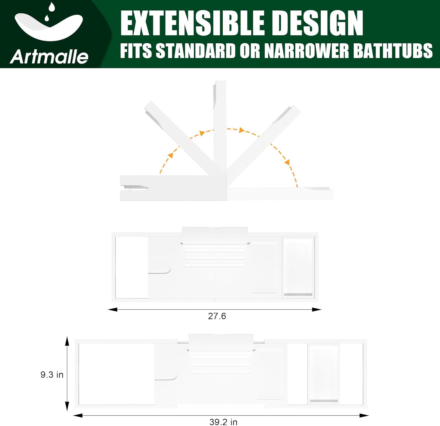 Artmalle Bathtub Caddy Tray for Tub,Foldable Bamboo Bath Table Tray with Book and Wine Glass Holder, Expandable Bathroom Accessories with Free Soap Dish Suitable for Luxury Spa or Reading