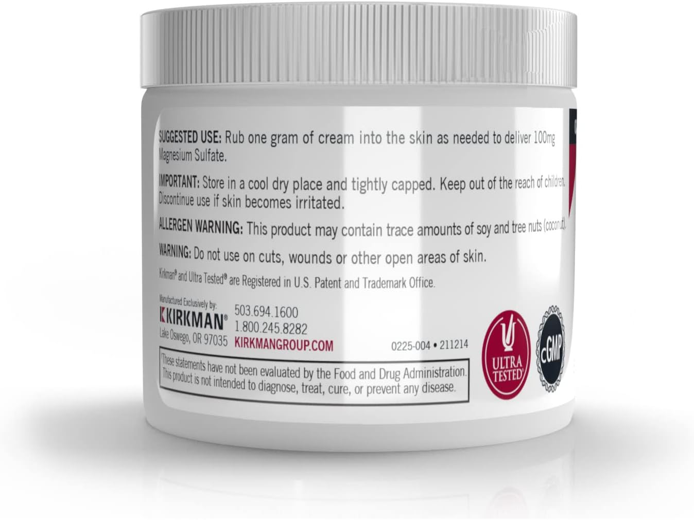 Kirkman – Epsom Salt Cream – 4oz Cream – Gluten Free – Casein Free