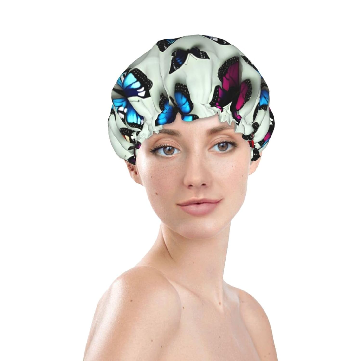 Ice Hockey print Print Reusable Shower Cap for Women,Double Waterproof Layers Bathing Hat,Quick Drying Bath Hair Cap