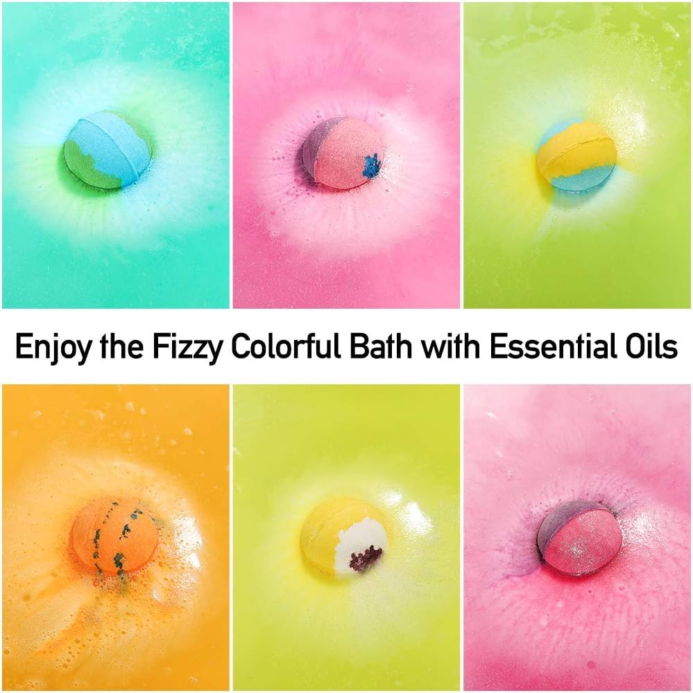 Lagunamoon Bath Bombs Gift Set, 6 Piece XXL Handmade Fizzy Shower Bombs with Essential Oils, Coconut Oil to Moisturize Dry Skin - Relaxing Spa Day for Women, Men, Kids - Birthday, Anniversary