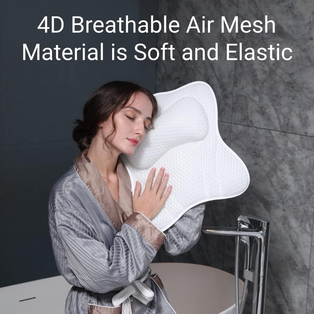 CAICFYIN Soft and Elastic Bath Pillow for Tub Neck and Back Support,Bathtub Pillow Bath Pillow for Tub,Ergonomic Design Luxurious Spa Bath Tub Pillow for Men and Women