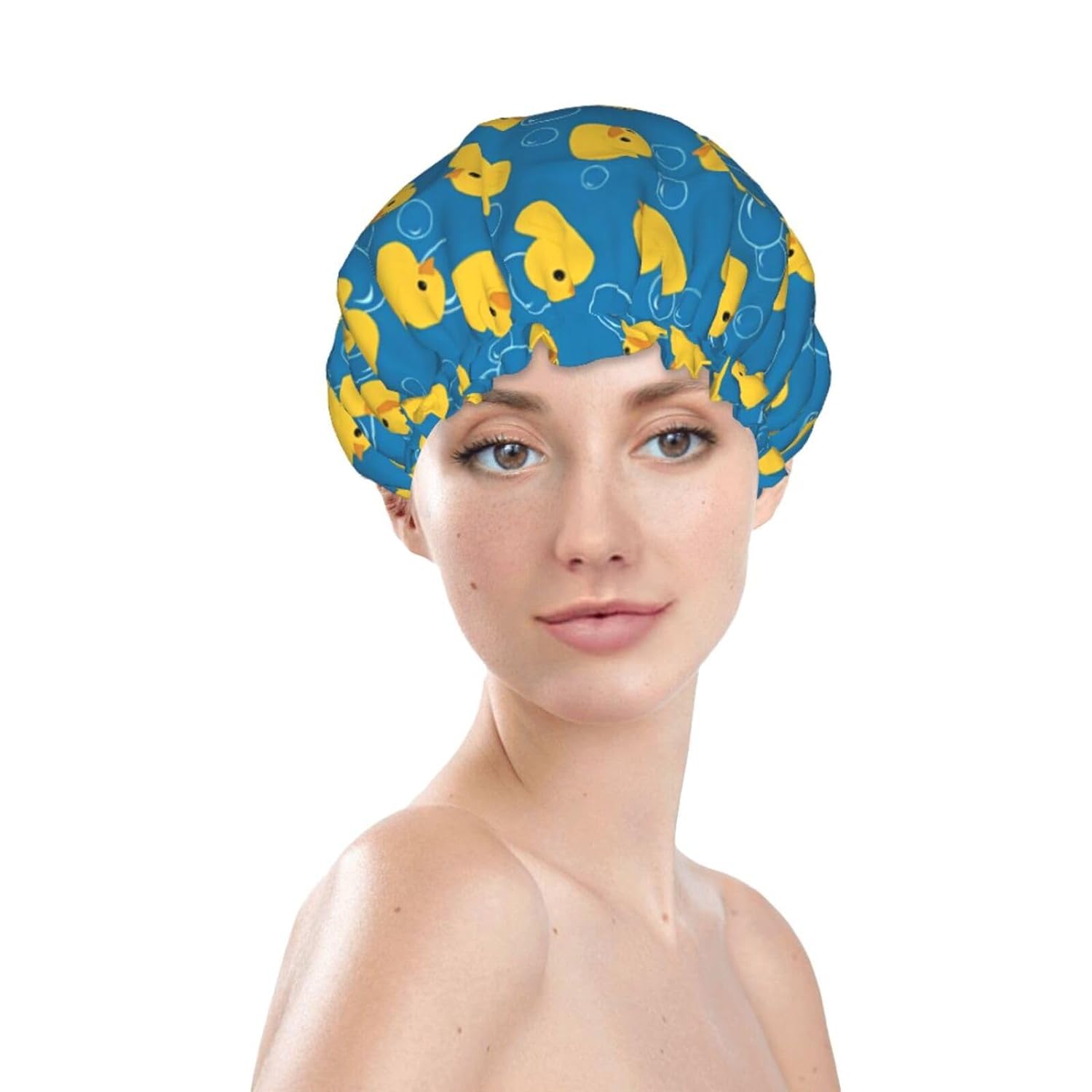 Rubber Ducks Shower Cap For Women Reusable Waterproof Double Layers Bath Cap Hair Protection Elastic Ladies Spa Salon Shower Hat