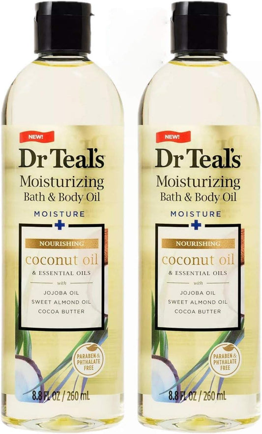 Dr. Teals Coconut Bath & Body Oil Gift Set (2 Pack, 8.8oz Ea.) - Nourishing Coconut Essential Oils Blended with Sweet Almond Oil & Cocoa Butter - Paraben & Phthalate Free - at Home Spa Kit