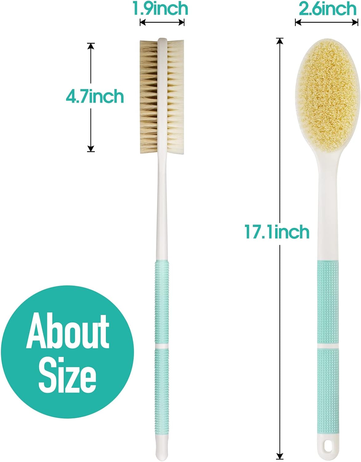 Backski Back Scrubber Anti Slip for Shower,Shower Brush Long Handle with Stiff and Soft Bristles,Body Exfoliator for Bath or Dry Brush(Blue)