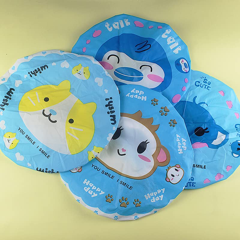 4Pcs Shower Caps, Waterproof Bath Caps Plastic Reusable Shower Caps Elastic Band Bath Hair Caps for Women Kids (P-3)