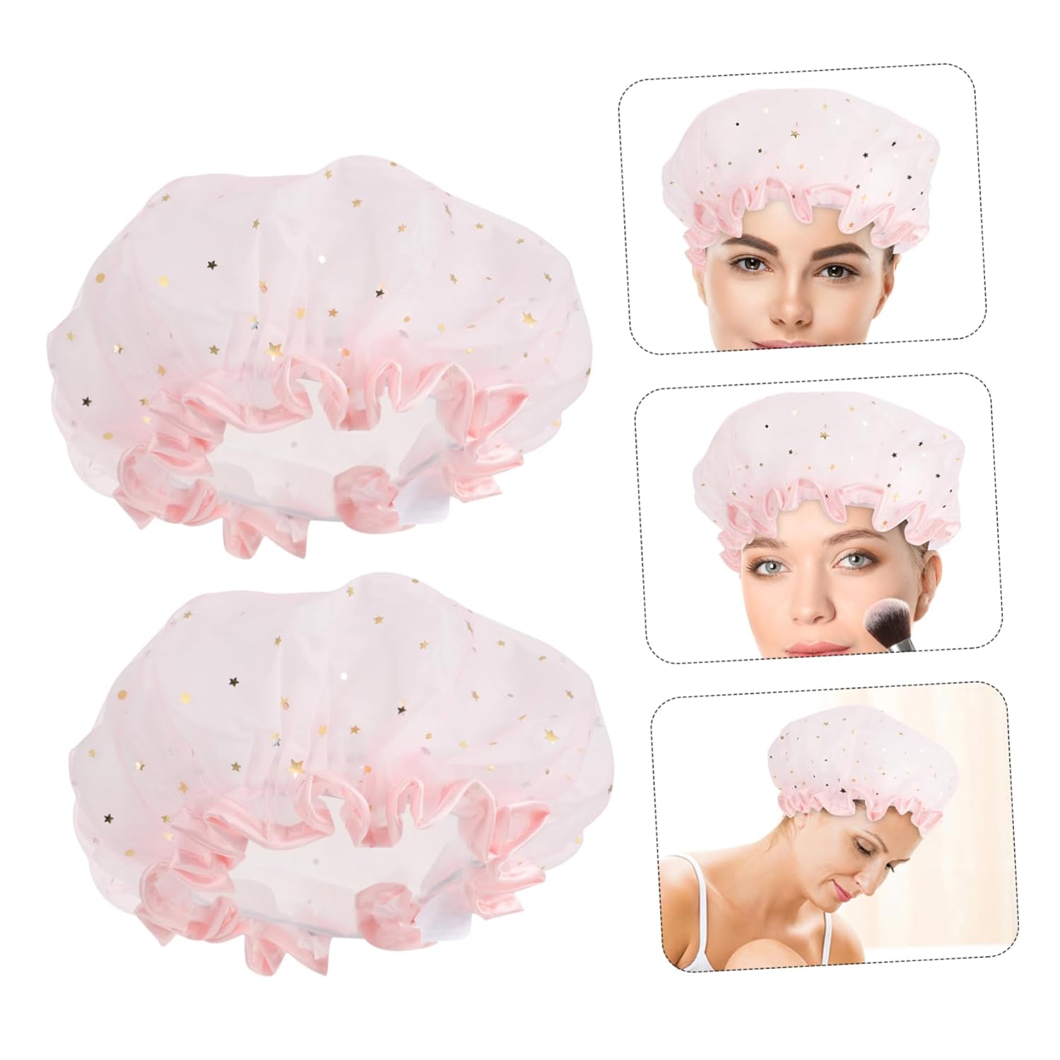 Angoily 2pcs Beauty Hat Women Spa Cap Modern Shower Cap Hair Salon Cap Elastic Bath Caps Chemo Cap Bath Accessories Hair Cap for Shower Spa Hair Caps Girl Hats Satin Hair Mask Miss Muslim