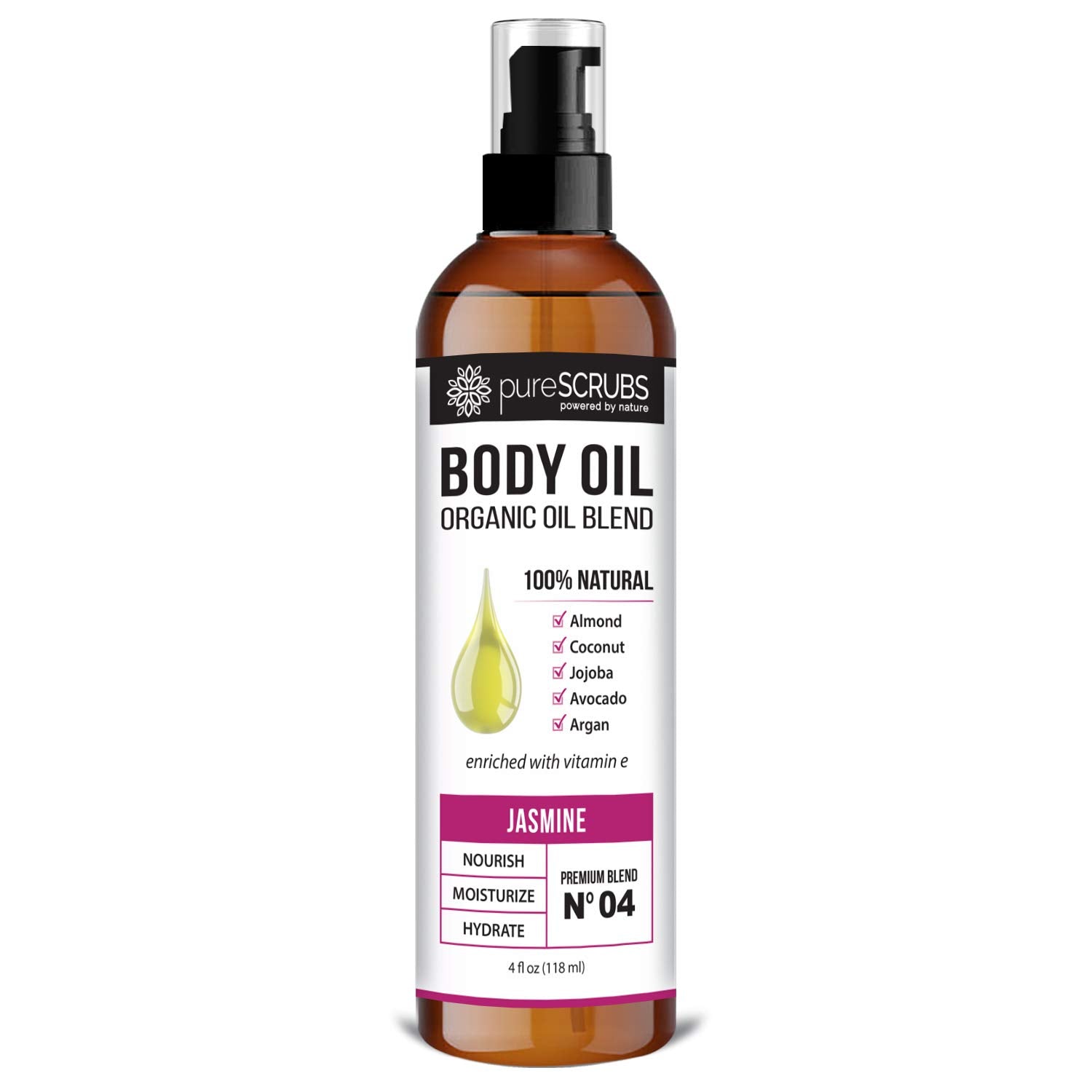 pureSCRUBS Ultra Moisturizing SANDALWOOD BODY OIL Spray For Dry Skin, Massage, Cuticles & More, Organic Blend of Jojoba, Argan, Coconut, Sweet Almond & Avocado Oils Enriched with Vitamin E - Lg 4oz