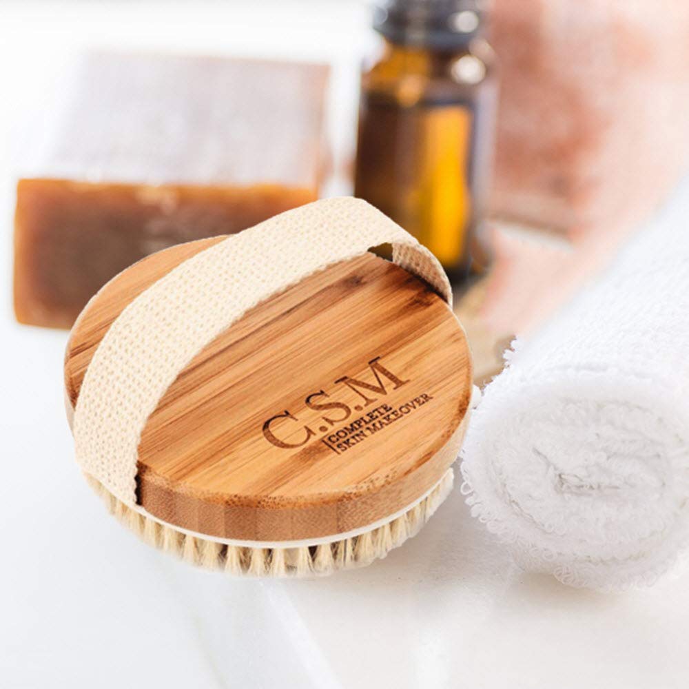 CSM Dry Body Brush for Beautiful Skin - Solid Wood Frame & Boar Hair Exfoliating Brush to Exfoliate & Soften Skin, Improve Circulation, Stop Ingrown Hairs, and Reduce The Appearance Cellulite