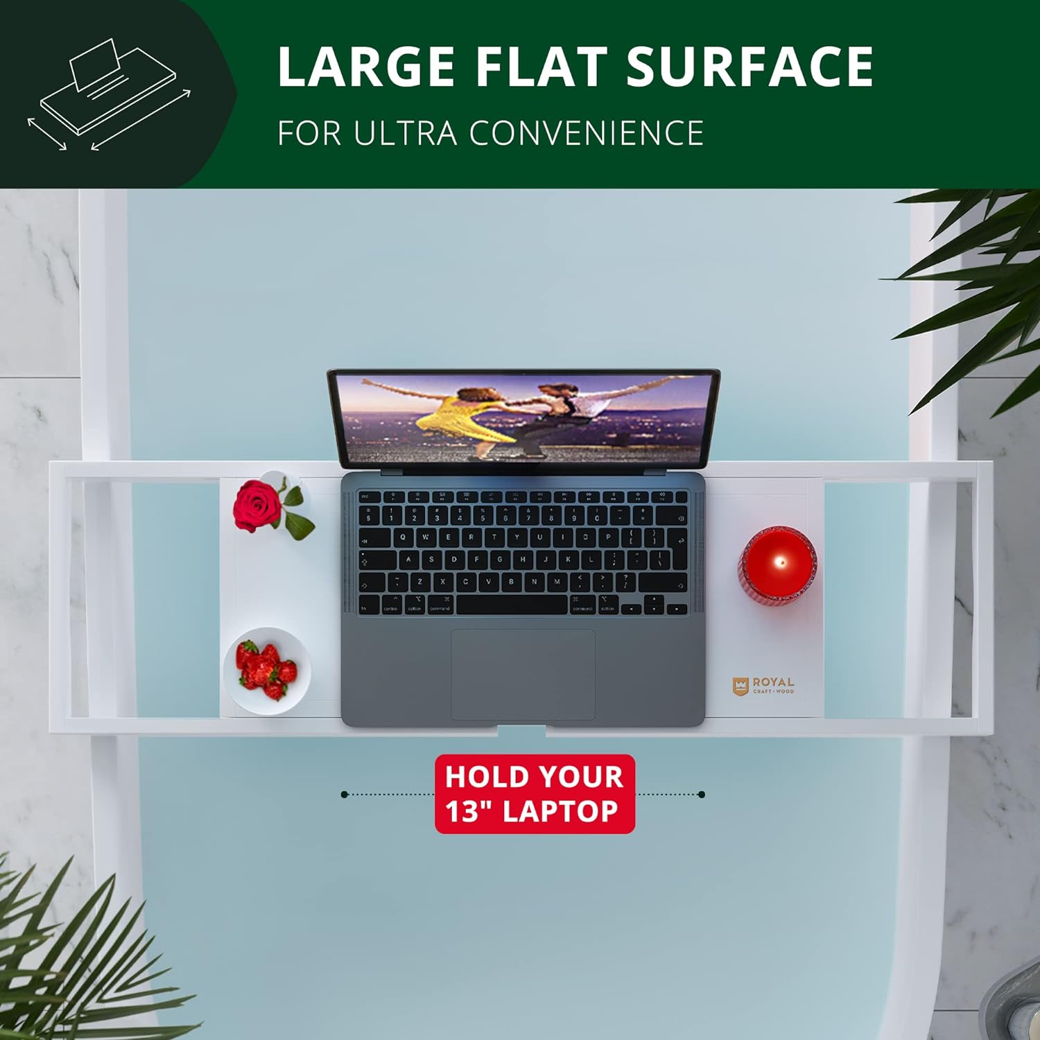 ROYAL CRAFT WOOD Foldable Bathtub Tray Caddy Bamboo Bathtub Tray Expandable, Bath Tub Table Caddy with Extending Sides - Free Soap Dish