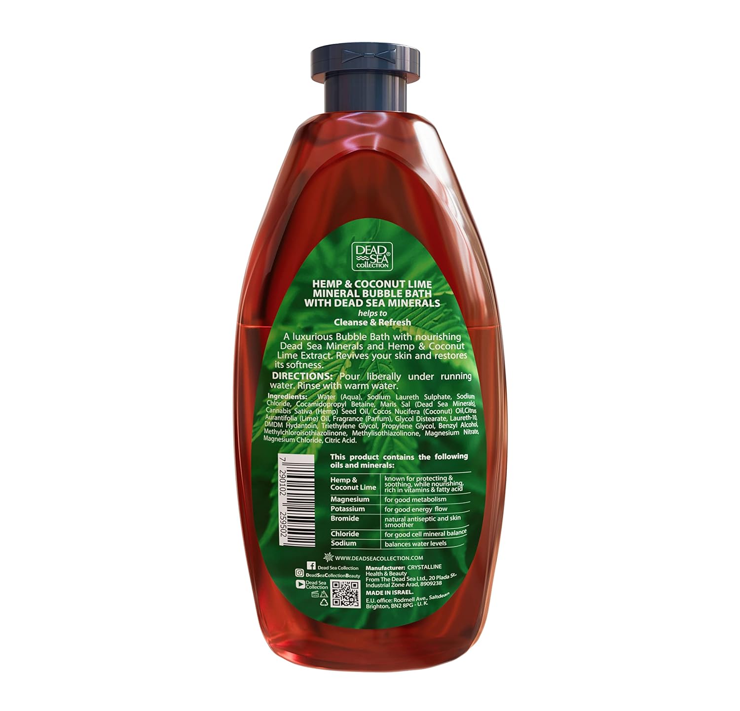 Dead Sea Collection Bubble Bath for Women and Men - with Coconut Oil and Natural Minerals - Nourishing and Moisturizing Skin - Pack of 2 (67.6 fl.oz)