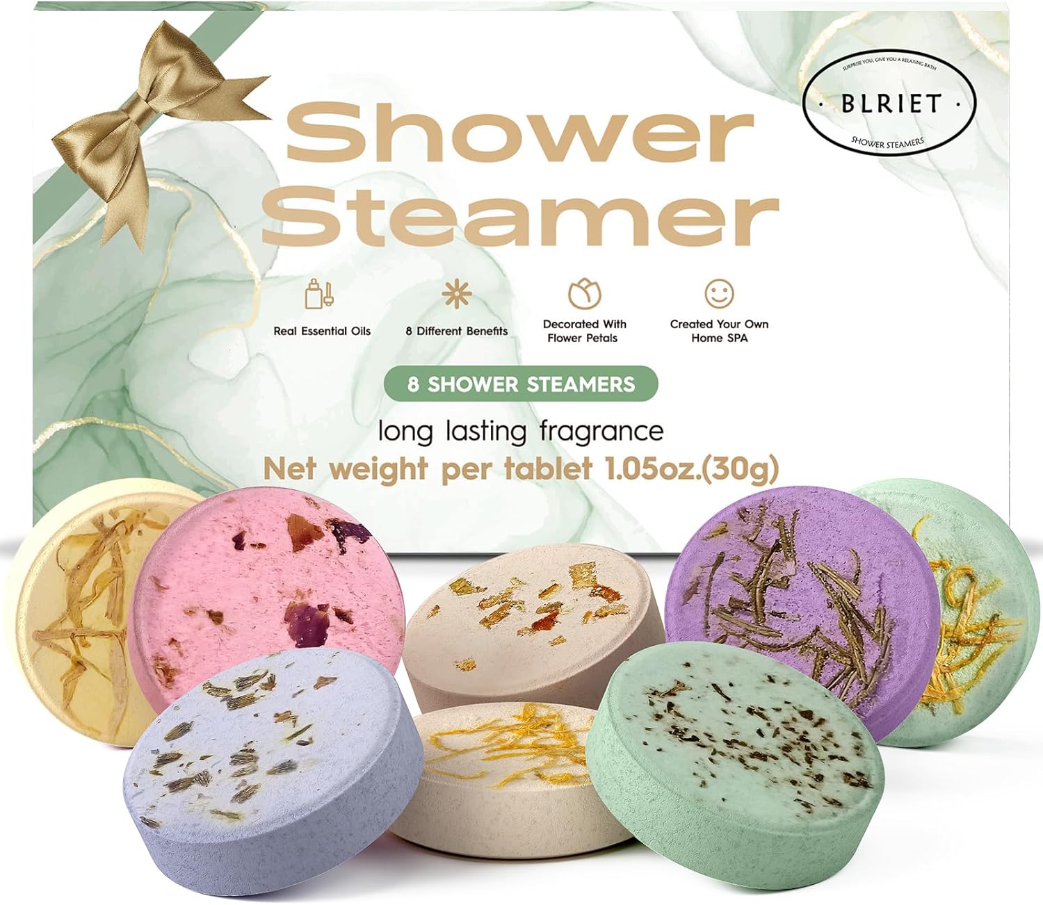 Shower Steamers Aromatherapy Christmas Gifts Stocking Stuffers for Women 8 PCS, BLRIET Shower Bombs Birthday Gift for Mom with Lavender Natural Essential Oils, Self Care & Relaxation Gifts for Lover