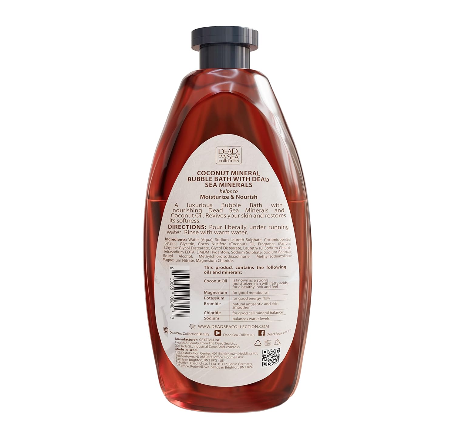 Dead Sea Collection Bubble Bath for Women and Men - with Coconut Oil and Natural Minerals - Nourishing and Moisturizing Skin - Pack of 2 (67.6 fl.oz)