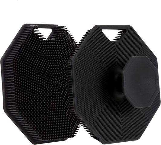 2Pack Silicone Body Scrubber, Qewro Body Buffer Exfoliating Brush with Silicone Loofah, Scalp Exfoliator Hair Shampoo Skin Cleaning Brush, Bath & Body Brushes for Men Women use in Shower (2Pack)