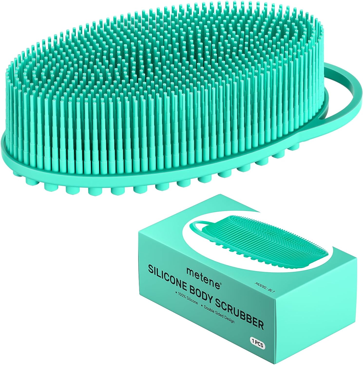 Metene Silicone Body Scrubber, Exfoliating Body Scrubber for Use in Shower,Lathers Well, Long Lasting, Soft Body Scrubber for Shower and Bath Skincare Routine(Black with Loop)