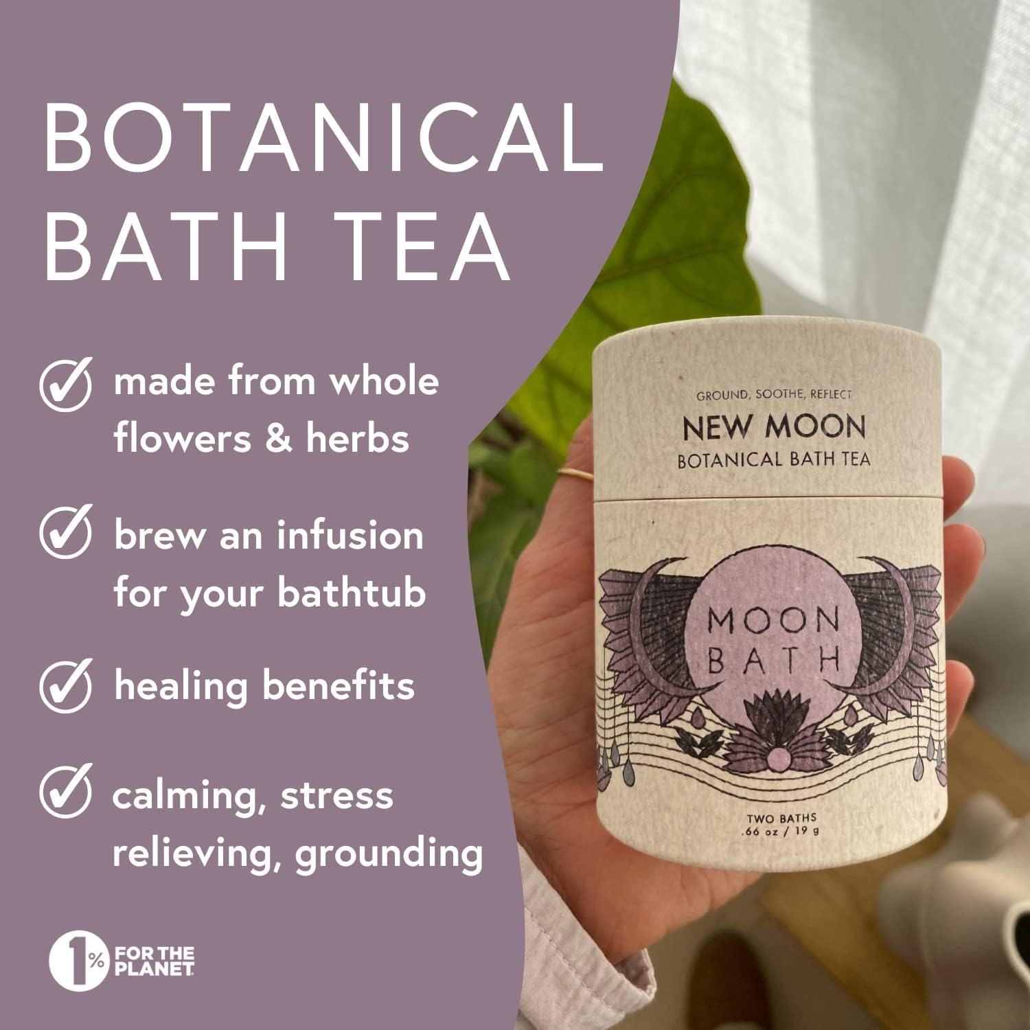 Moon Bath Botanical Bath Tea | New Moon Herbal Ayurvedic Bath Tea Soak w/Lavender, Jasmine & Chamomile for 2 Baths & Organic Body Care for Lunar Alignment | Made in USA