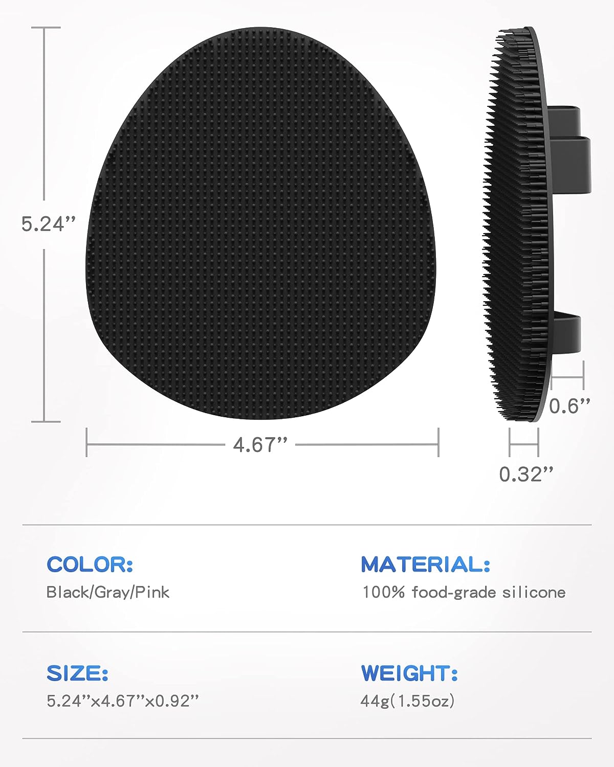 Manmihealth Silicone Back Scrubber(Thick Bristles) & Soft Bath Glove Set, Super-Exfoliating Body Scrubber & Super-Lathering Shower Brush Combination, with a Free Hook.(Black)