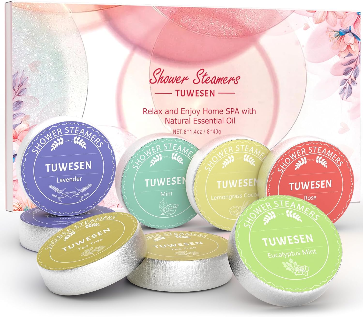 TUWESEN Shower Steamers Aromatherapy, SPA Kit, 8 PCS Shower Steamers for Women, Shower Bombs with Essential Oils-Self Care & Relaxation Birthday Gifts for Women and Men. Purple Romantic Set