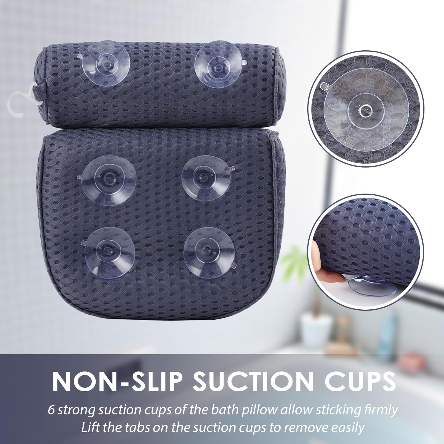 AEROiVi Bathtub Pillow Headrest Bath Pillows for Tub Neck and Back Support with Non Slip Suction Cups Spa Bath Cushion Relaxing Bathroom Accessories