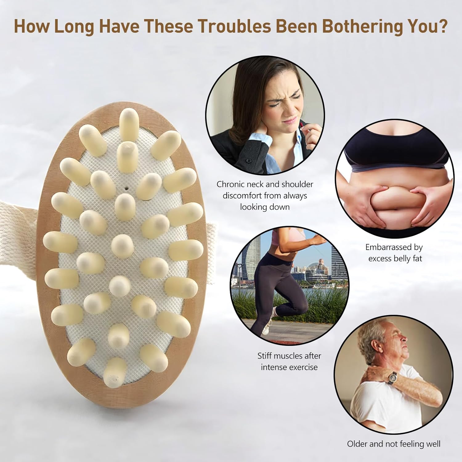 Kootinn 2 Pack Natural Wooden Anti Cellulite Massager Wood Hand-Held Massager Body Brush Muscle Relax Sauna Spa Head Massage Brush