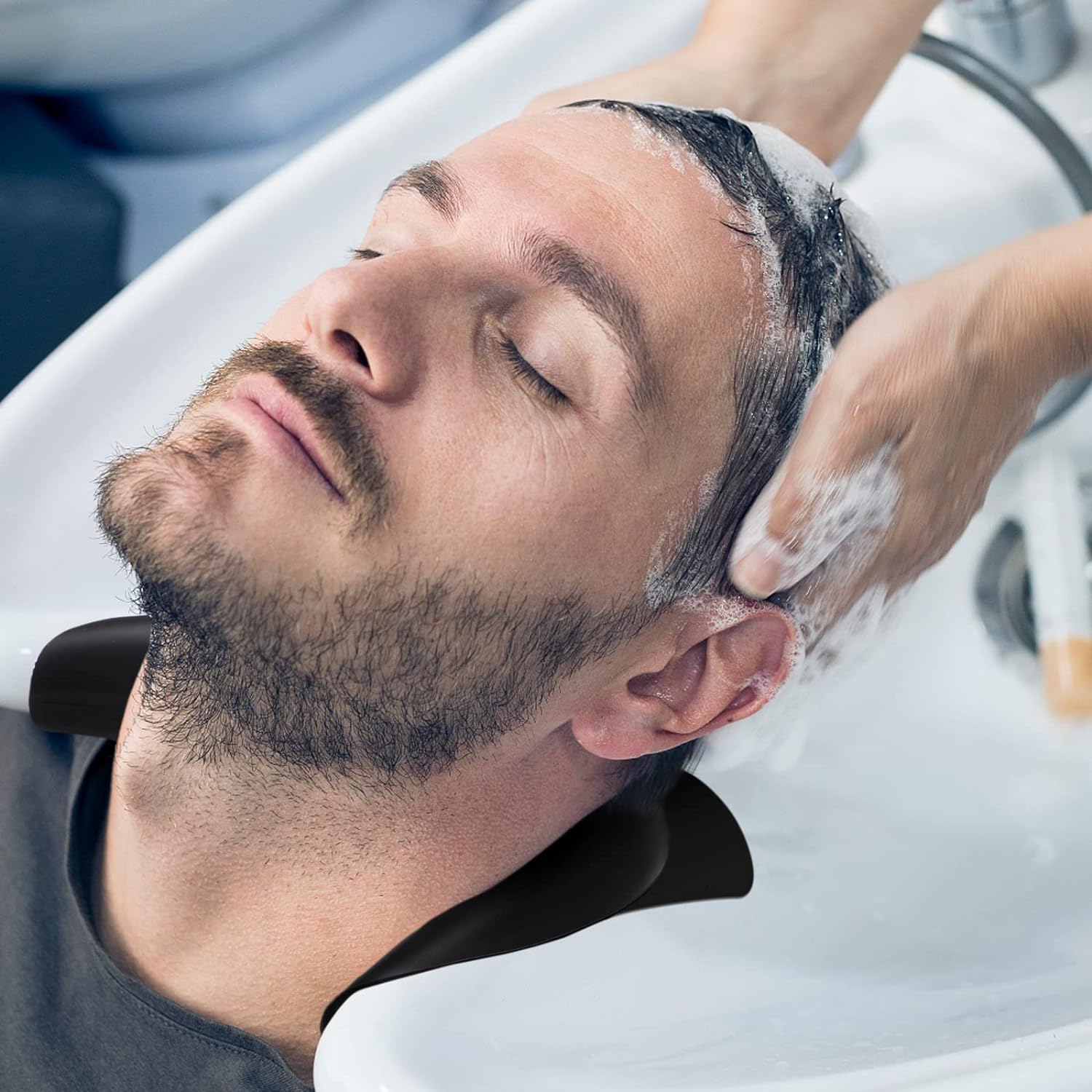 Noverlife Soft Silicone Shampoo Bowl Neck Rest, Non-Slip Shampoo Bowl Neck Pillow, Salon Sink Neck Cushion with Suction Cups, Salon Silicone Hair Washing Neck Pillow for Salon Hair Spa Washing Basin