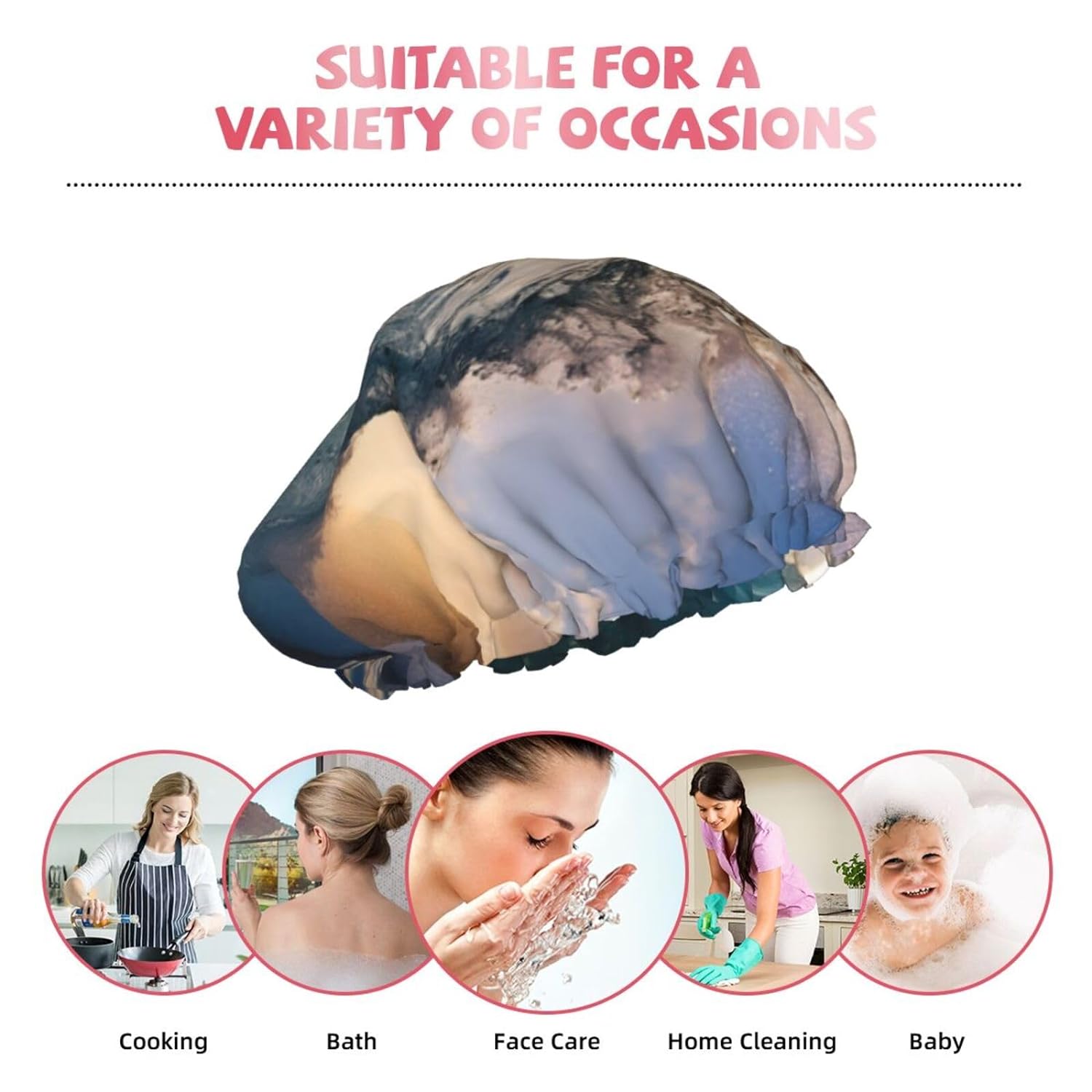 Ice Hockey print Print Reusable Shower Cap for Women,Double Waterproof Layers Bathing Hat,Quick Drying Bath Hair Cap