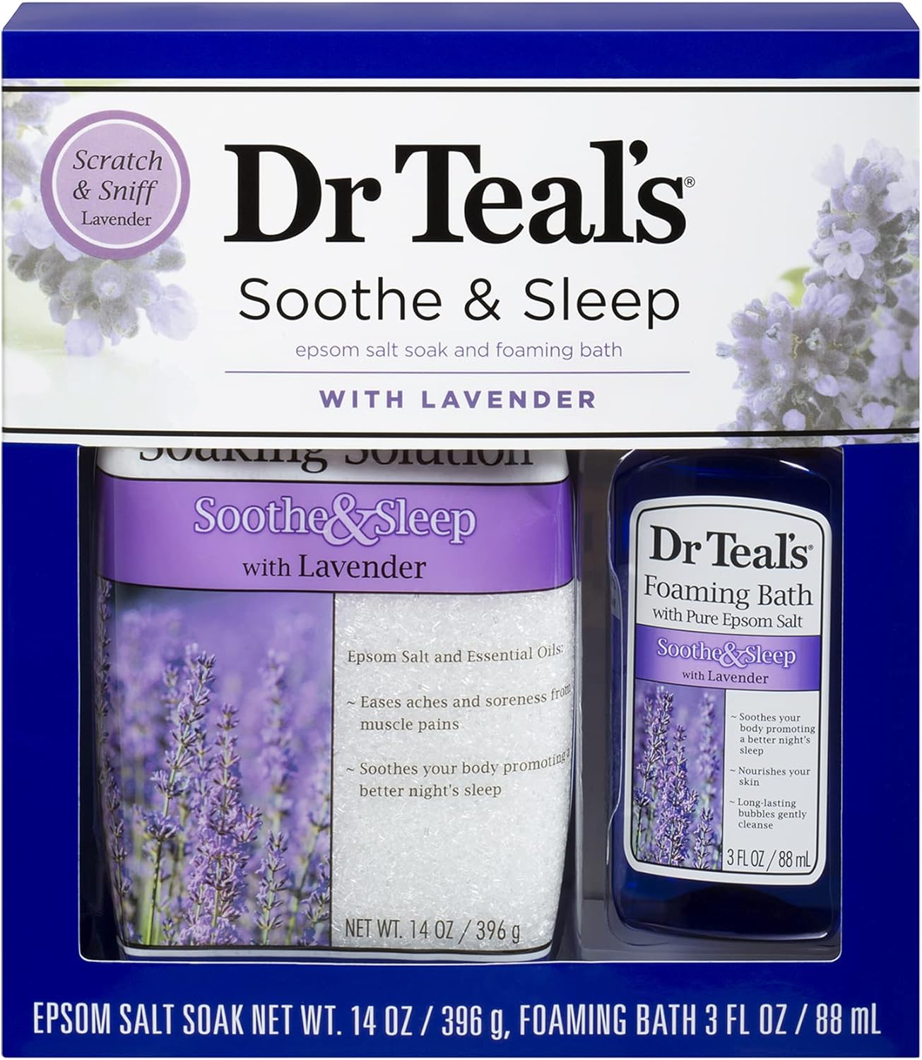 Dr Teal's Soothe & Sleep With Lavender Epsom Salt 11oz, Foaming Bath 3oz, Body Wash 3oz, Body Lotion 1oz, Gift Set