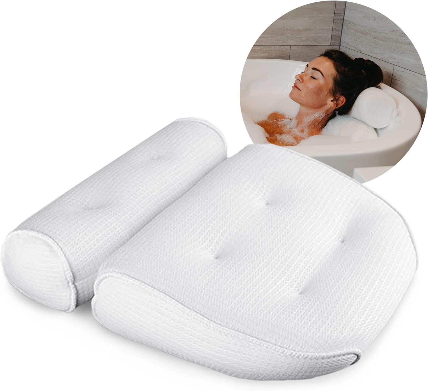 Ultra-Soft Bathtub Pillow with 6 Non-Slip Suction Cups, Bath Pillows for Tub, Extra Thick, Convenient, Quick-Dry 2-Panel Tub Pillow Bath Cushion for Head, Neck, Back, and Shoulder Support - Haven Houz